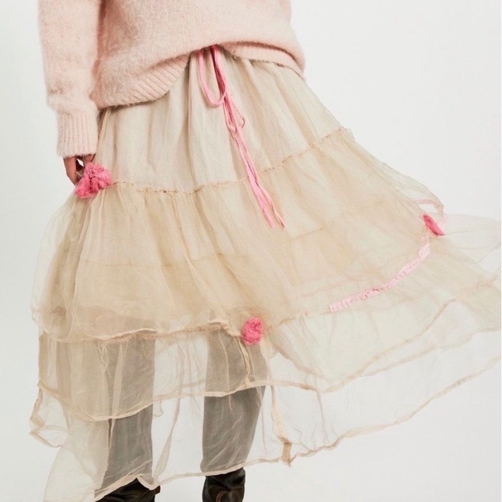 Magnolia Pearl Silk Organdy Layered Ruffled Luca Skirt 267 Whimsy Pink Roses NWT